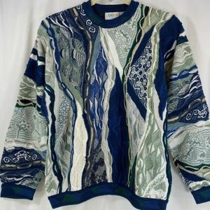 Vintage Coogi Mens Blue Multi Crew Neck Knit